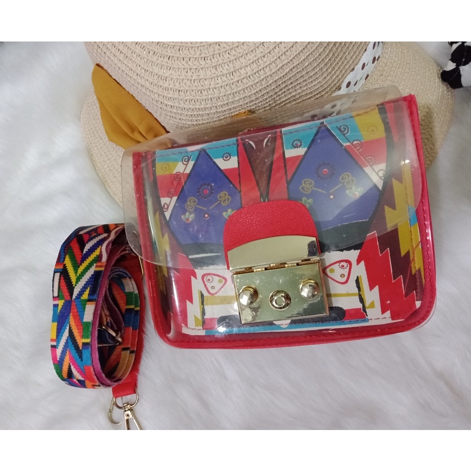 Xả kho cuối năm Túi FuRlLa nhựa trong dây thổ cẩm , ba lô