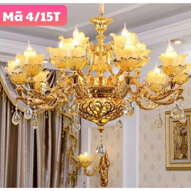 Đèn chùm Trang Trí Nội Thất Hoa Vàng 8-15 Tay Hàng đẹp - Tặng Kèm Bóng Nến