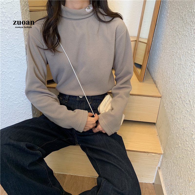 SUXI Áo Thun Tay Dài Cổ Cao Phong Cách Hàn Quốc Cho Nữ