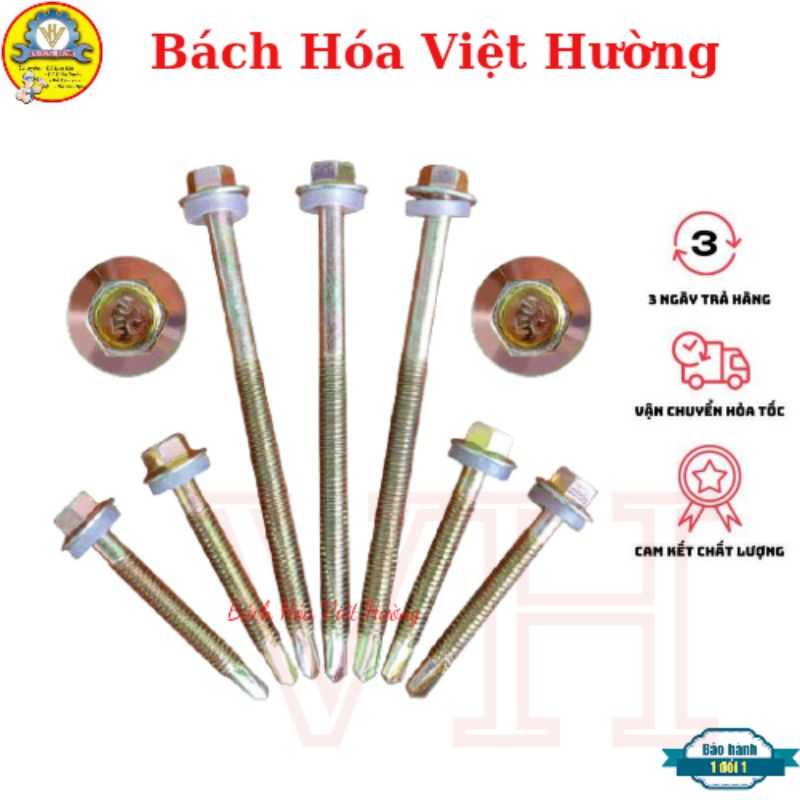 Túi Vít bắn tôn 12cm và 15cm  đầu lục giác, vít bắn mái tôn, vít tạo ren, tự khoan có cao su chống dột hiệu quả