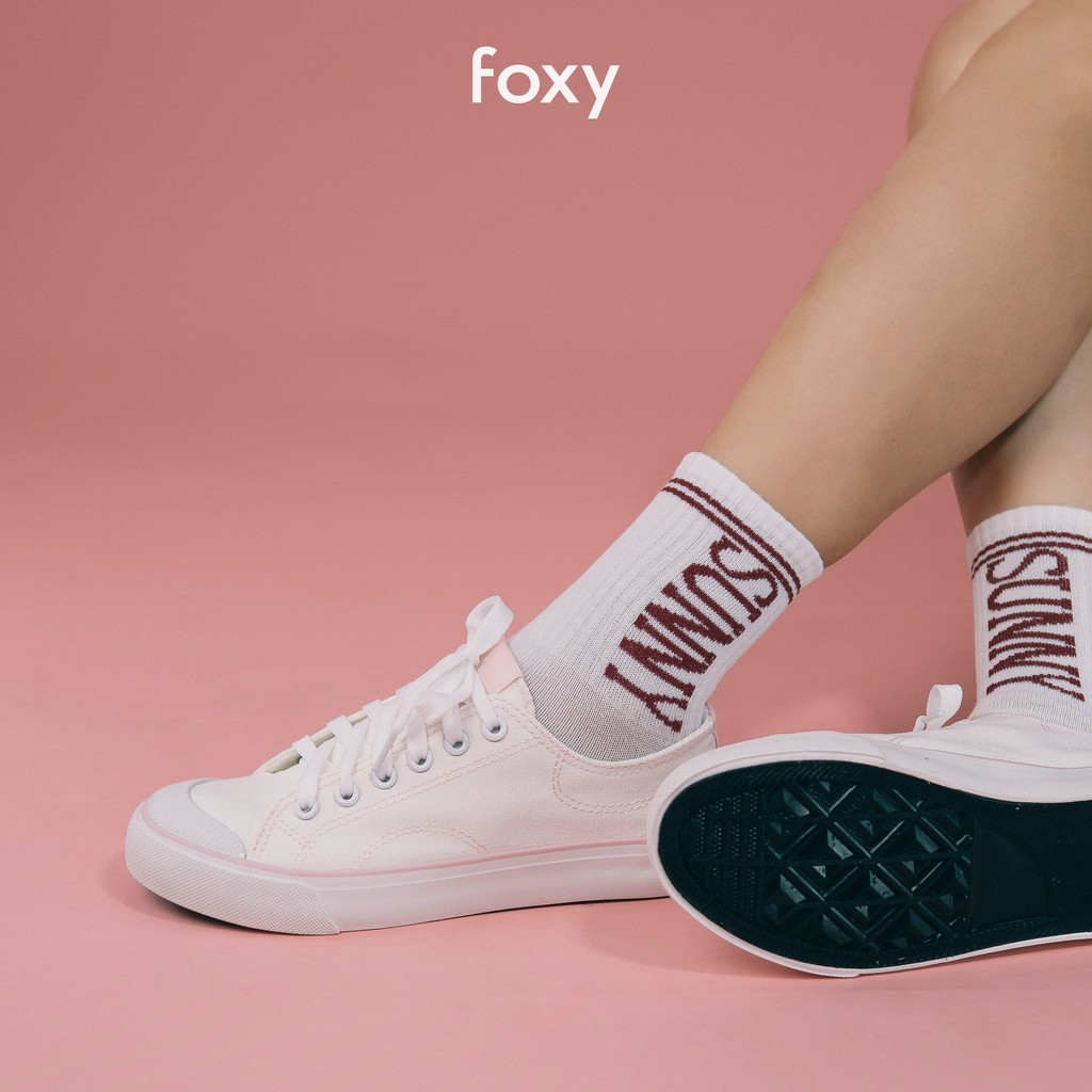 Giày Sneaker Nữ FOXY Màu Trắng Đế Bằng Chất Liệu Canvas - FOX023