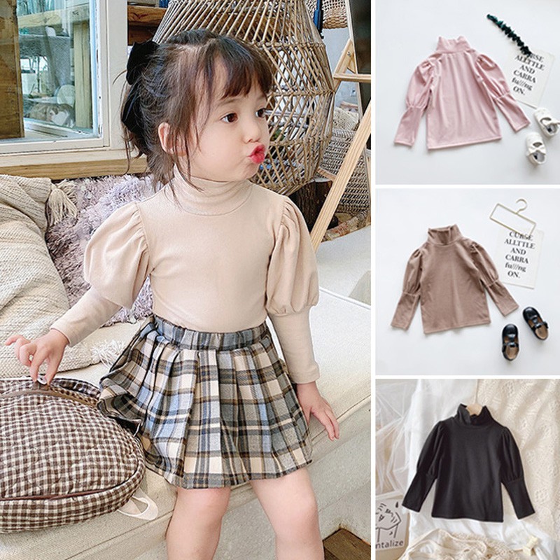 Áo cotton kiểu tay phồng phong cách dễ thương cho bé gái