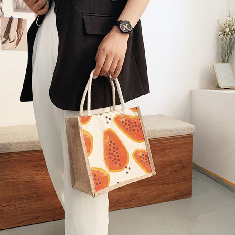 Túi Tote Đeo Vai / Xách Tay Bằng Vải Bạt In Họa Tiết Trái Cây Hoạt Hình