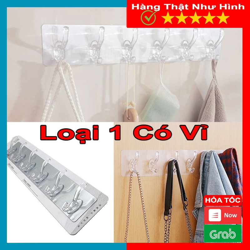 [Loại 1 Có Vỉ] Thanh Treo Đồ Dán Tường 6 Móc Liền Mạch Trong Suốt Chịu Lực 10kg - MTDDT