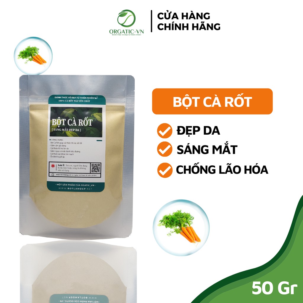 Bột Cà Rốt Nguyên Chất Sấy lạnh Ogatic_vn 50gram – Bột Cà Rốt Hữu Cơ Dinh Dưỡng Và Detox