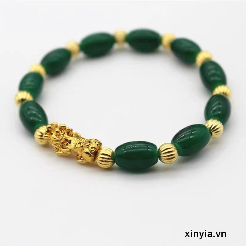 Vòng Tay Hạt Đá Mã Não Hình Oval Cứng Vàng May Mắn Cho Nữ