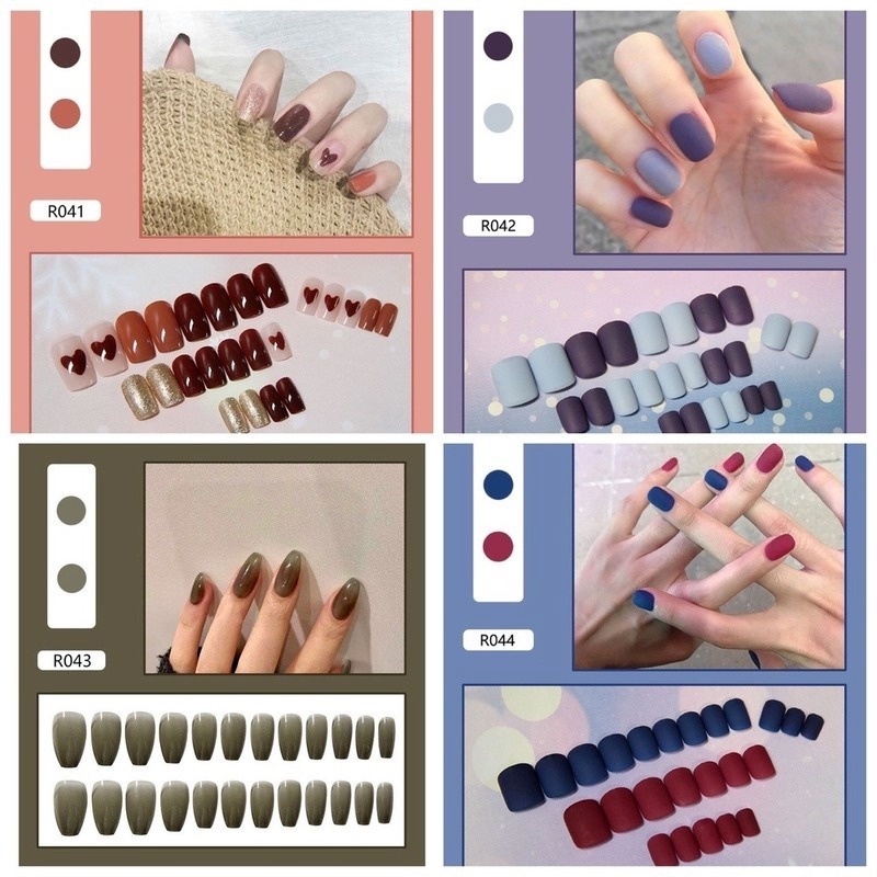 [Hàng mới về] Hộp 24 móng giả ngắn R041-R060 kèm keo dán