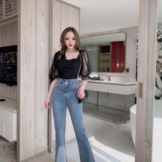 QUẦN JEAN ỐNG LOE CẠP CAO 2 NÚT
