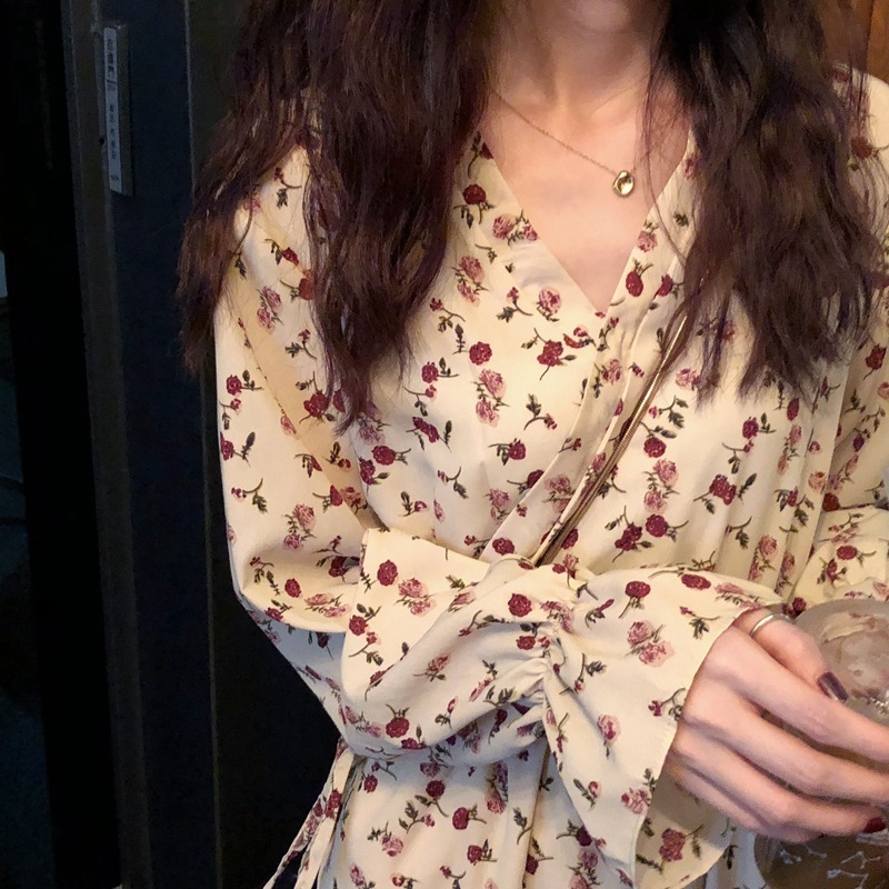 Đầm Voan Hoa Tay Dài Thời Trang Thu Đông 2020 Có Size Lớn M-2Xl