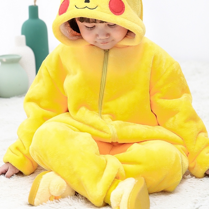 Bộ Đồ Ngủ Liền Thân Họa Tiết Hoạt Hình Pikachu/Khủng Long Cho Bé