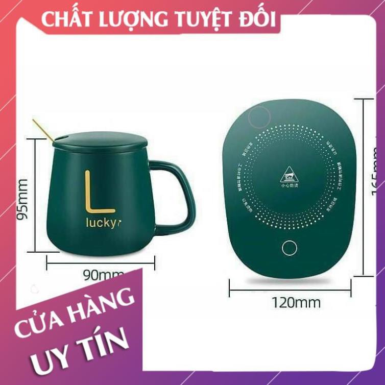 [Hàng loại 1] Bộ cốc hâm nóng cafe gồm cả đế điện, thìa vàng, hộp sang trọng  - Lan Chi Mart