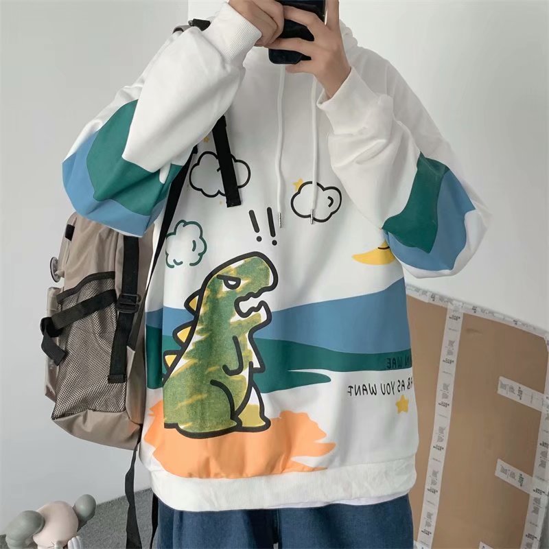 Men's Korean fashion style M-2XL wide-sleeved long-sleeve hoodie with cartoon motifs