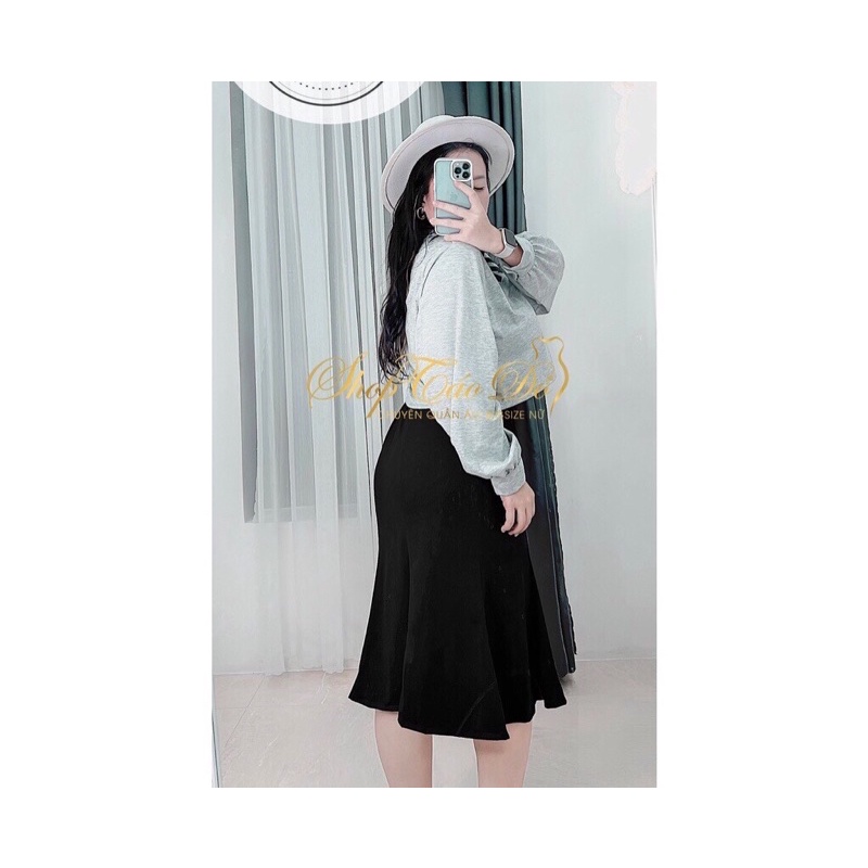 [SHOP TÁO ĐỎ BIGSIZE 55-90KG] Set bộ áo croptop dài tay mix chân váy đuôi cá dáng dài xòe