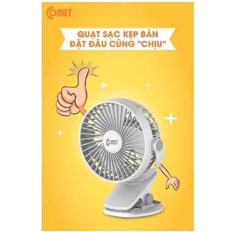 Quạt sạc kẹp bàn comet CRF0705 cao cấp chính hãng bảo hành 12 tháng