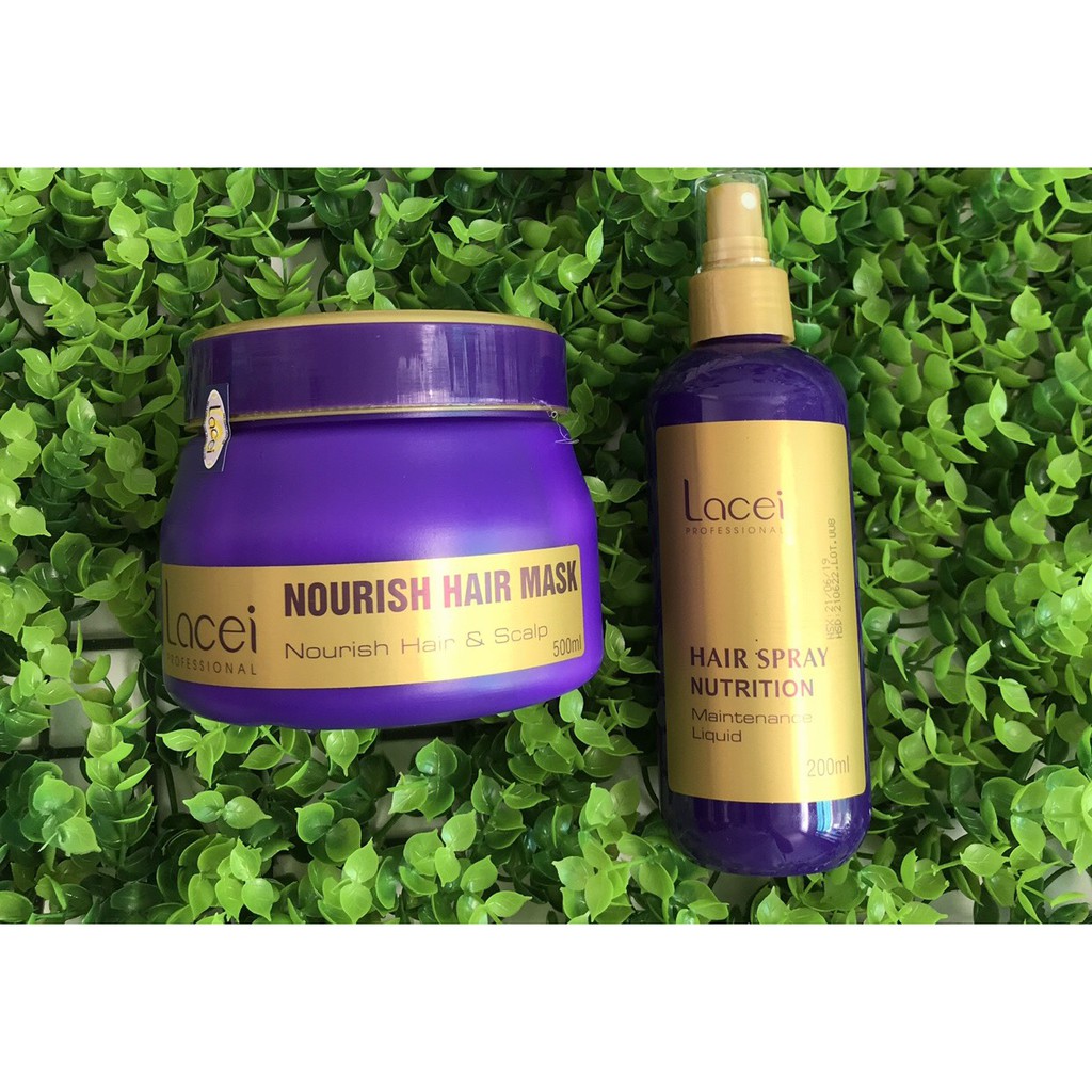 [Lacei ] Combo Xịt dưỡng Lacei Hair Spray Nutrition 200ml và Hấp phục hồi Lacei Damaged Treatment 500ml