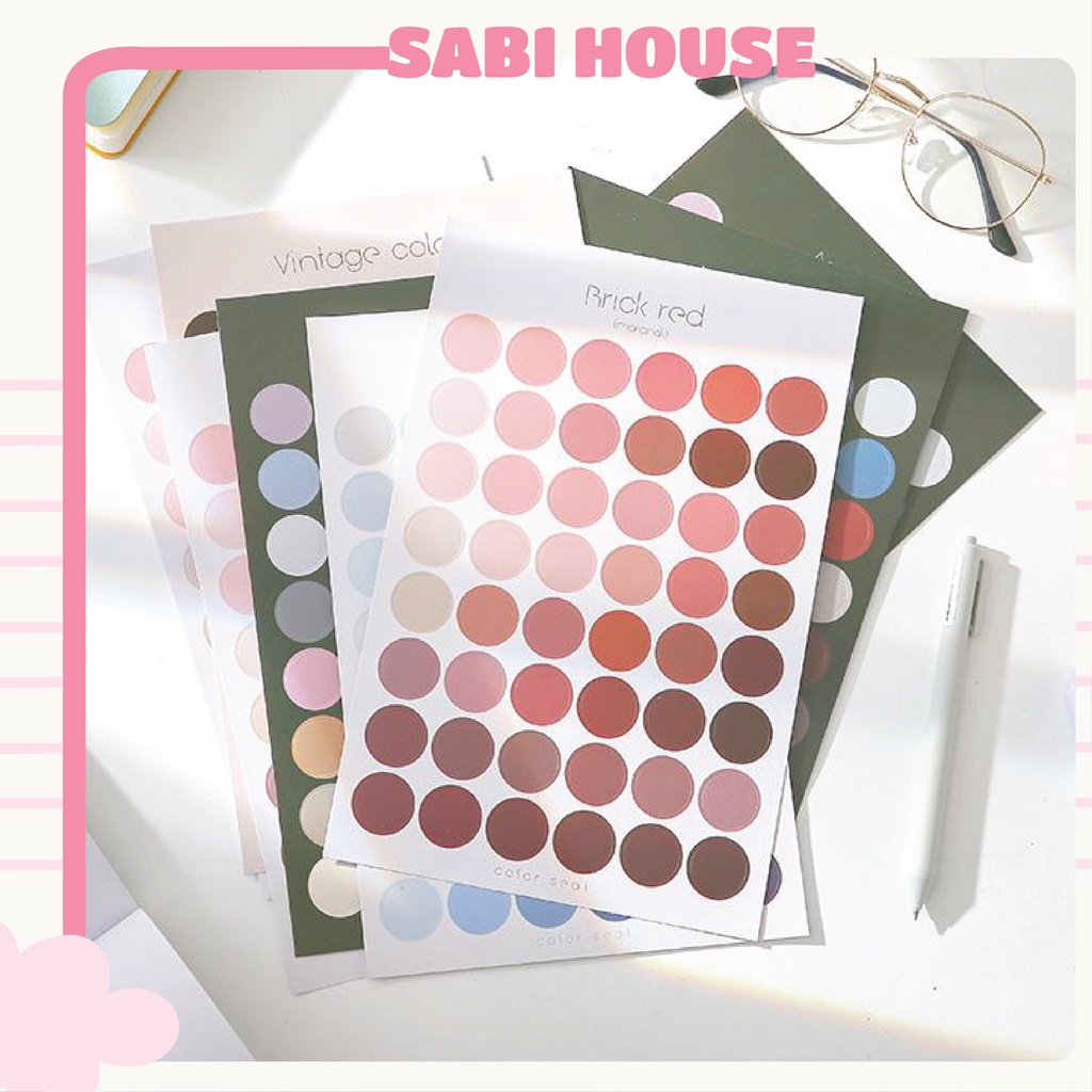 Tấm 48 sticker nhãn giấy dot postmark hình dán trang trí sổ decor tường