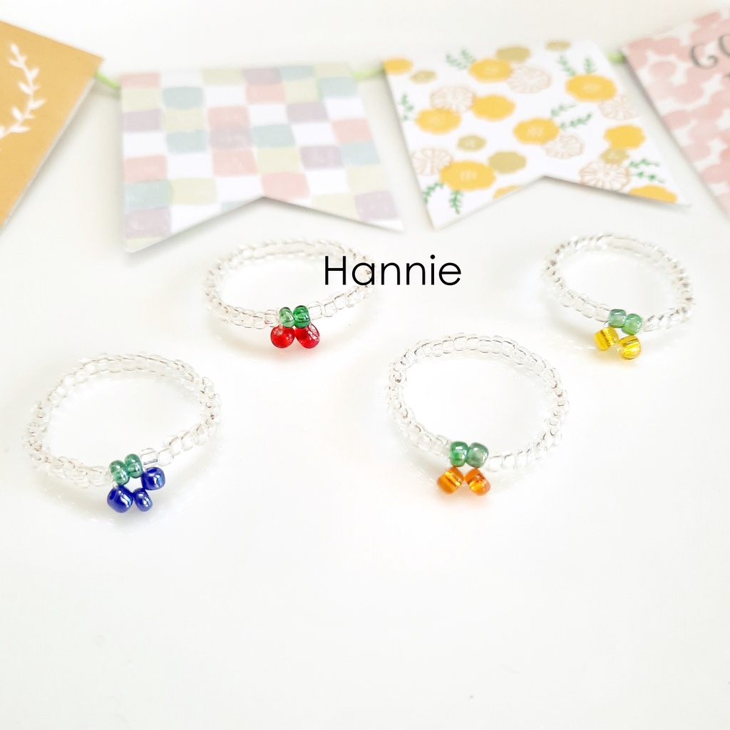 Nhẫn hạt cườm trong trái cây cherry/nho/cam/chanh handmade