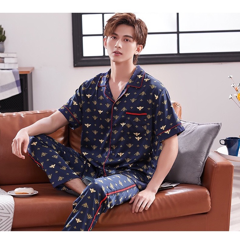 NG9311 Bộ pyjama nam/nữ lụa xuân hè ngắn tay hàng nhập