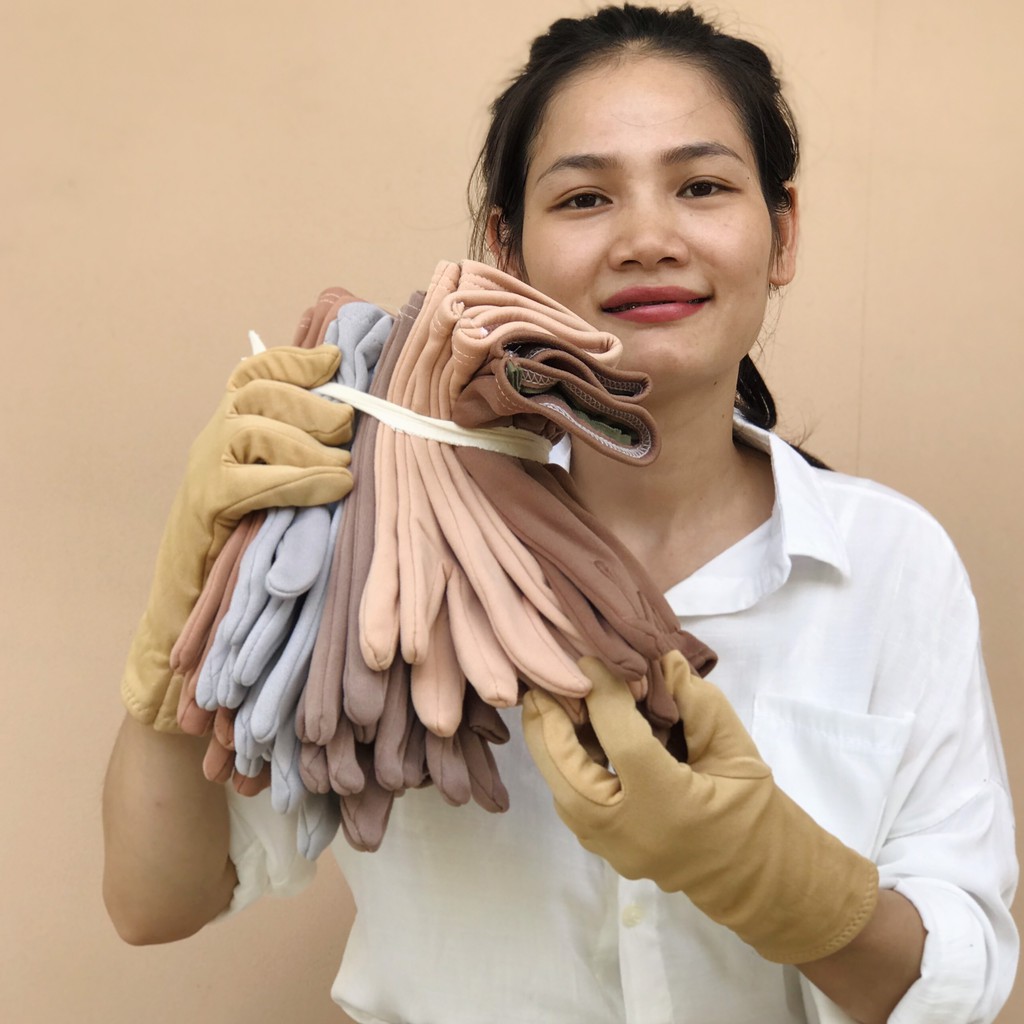 Bao tay găng tay Nữ chất liệu vải cotton hở 2 ngón chống nắng giữ ấm lái xe, sử dụng điện thoại