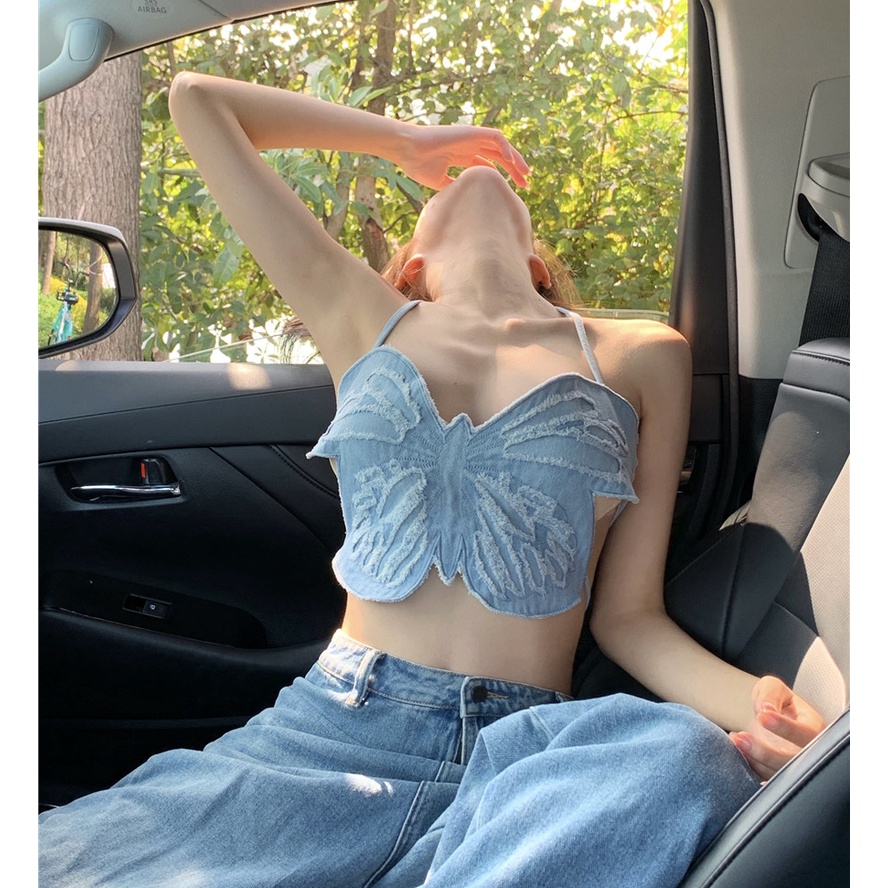 QKOOLE Áo Croptop Không Tay Phong Cách Cao Bồi Thời Trang Hàn Quốc Dành Cho Nữ