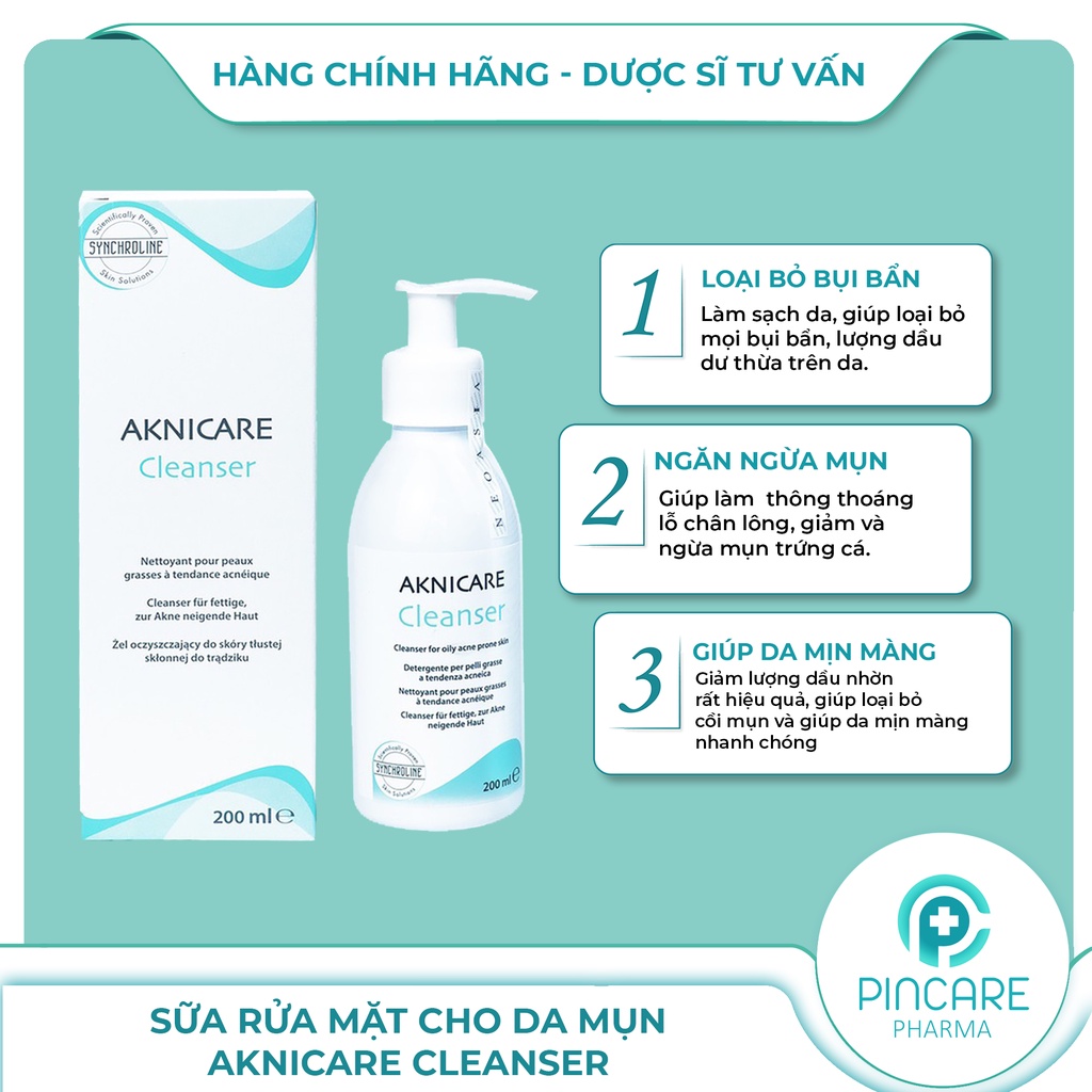 Sữa rửa mặt cho da mụn Aknicare Cleanser 200ml - Hàng chính hãng - Nhà thuốc PinCare