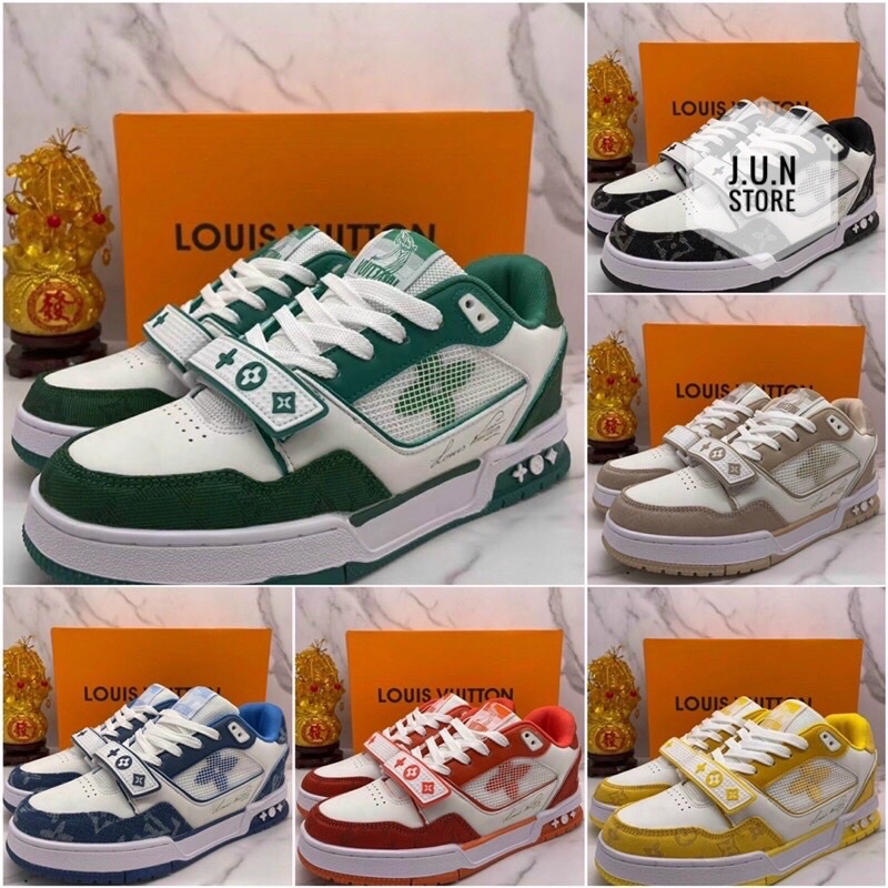 GIÀY LV TRAINER SNEAKER CAM XANH HỒNG ĐEN LAI AU [ BẢN TIÊU CHUẨN ]