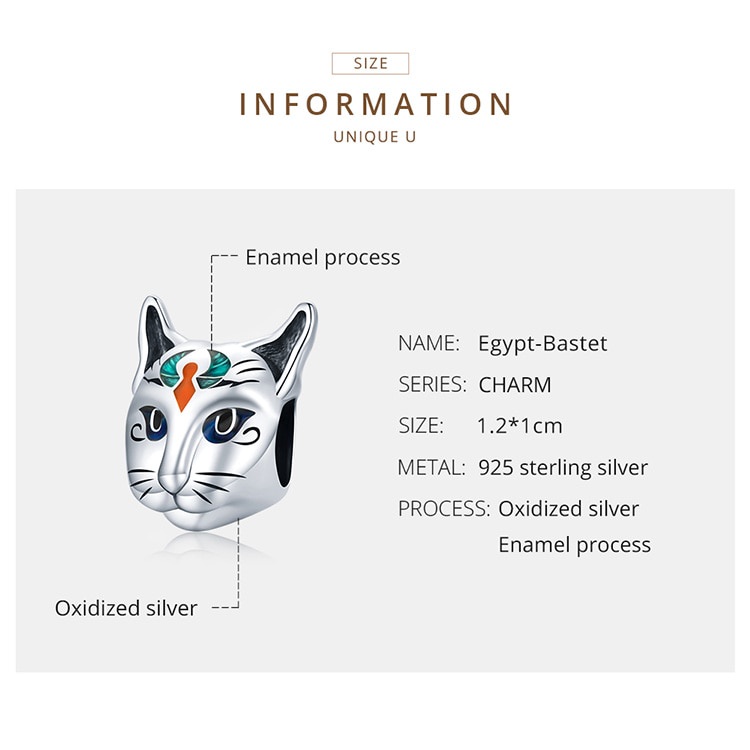 Mặt trang sức Bamoer SCC1858 bằng bạc 925 họa tiết Pharaoh Ai Cập cổ đại/thần mèo Bastet màu vàng dùng làm vòng tay DIY