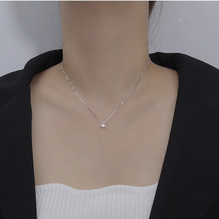 Dây chuyền bạc Tlee, Vòng cổ mặt đá tròn nhỏ đơn giản - TleeJewelry