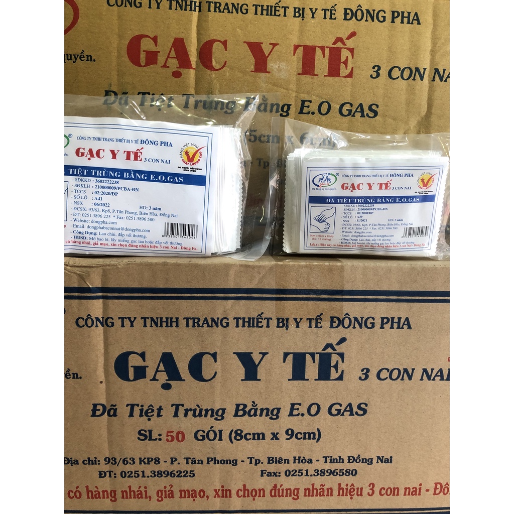 ❤️ Gạc y tế tiệt trùng Đông Pha 5x6cm /8x9cm GẠC Y TẾ 3 CON NAI TIỆT TRÙNG 5x6cm 8x9cm ĐÔNG PHA