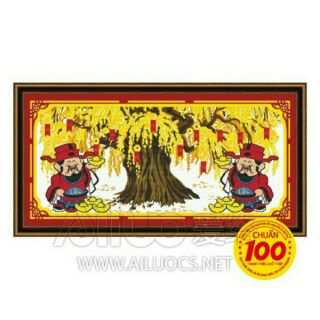 Tranh thêu thần  tài Cây tiền