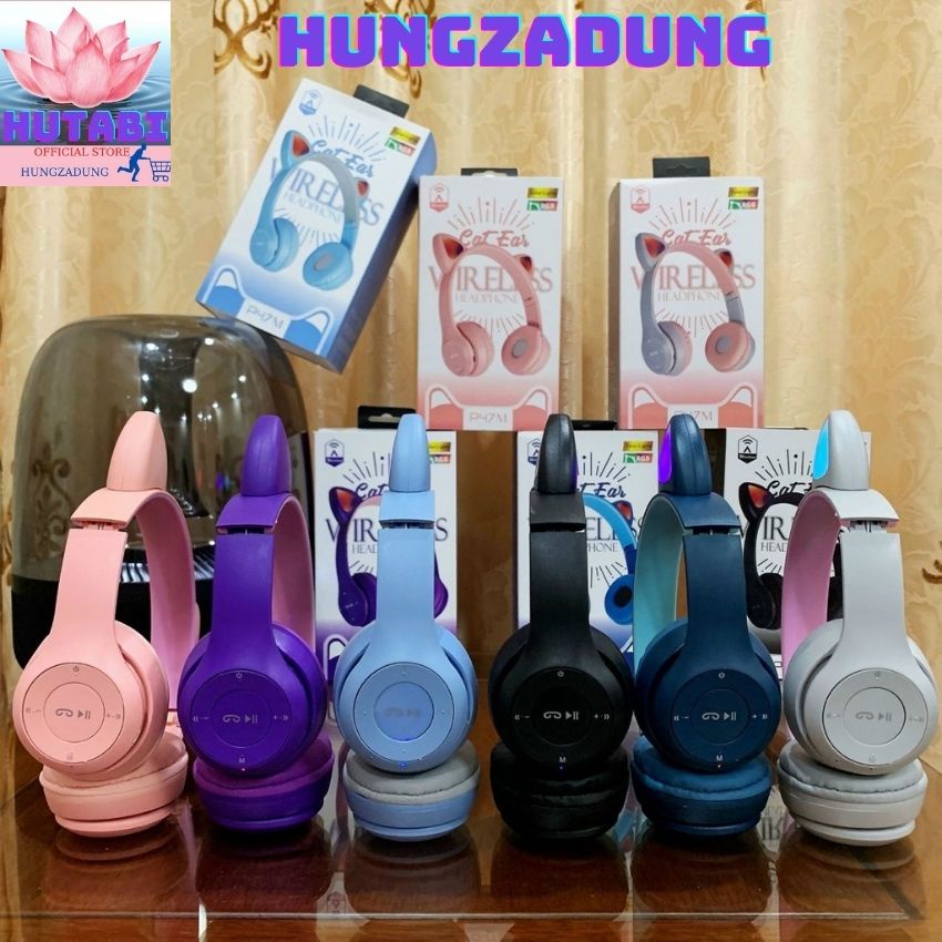 Tai Nghe Bluetooth Phát Sáng,Tai Nghe ChụpTai Mèo Có Mích P47M Giành cho Laptop,PC,Điện Thoại HUNGZADUNG