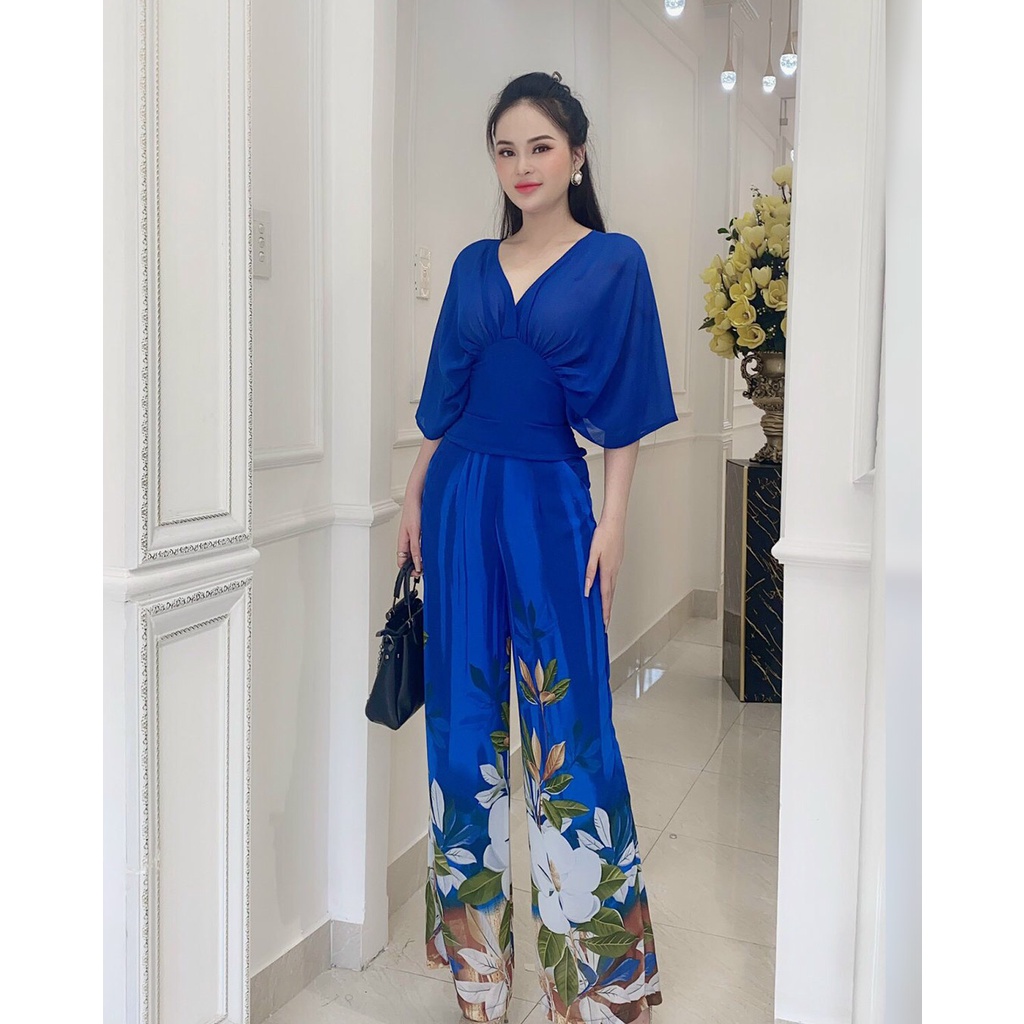 Latina Bộ quần áo thiết kế tay cánh dơi bo eo tôn dáng chất liệu voan hàn mát mẻ