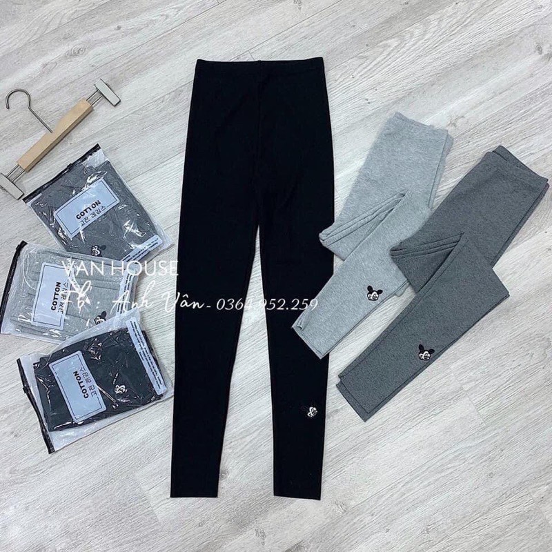 QUẦN LEGGING LEN TĂM THÊU MICKEY_ Quần Tất Mickey Chất Len Tăm Co Dãn