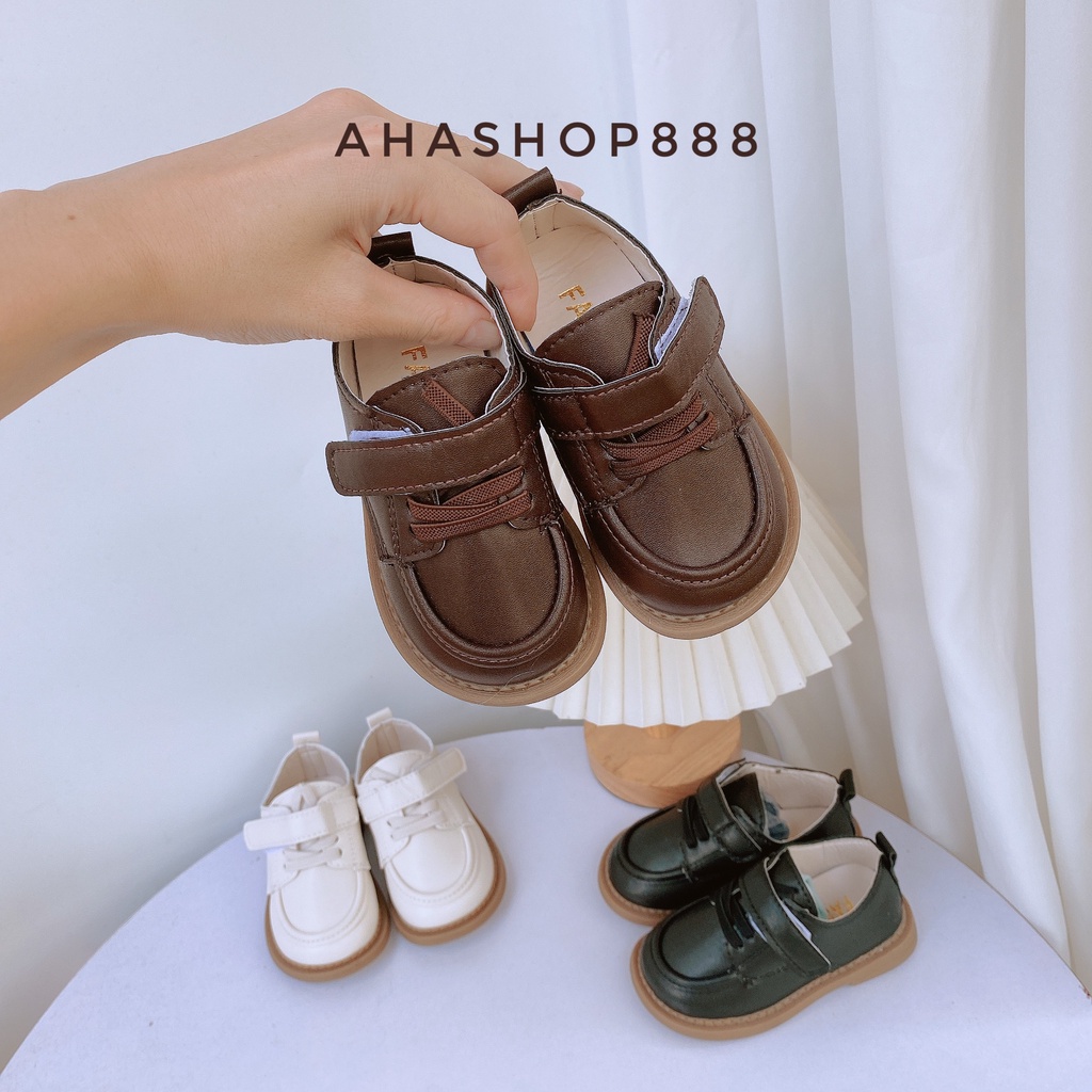 Size 21-26 Giày Tây Oxford Mũi Tròn Bo Viền Quai Dán Style Công Tử Cho Bé Trai Từ 1-4 Tuổi K170