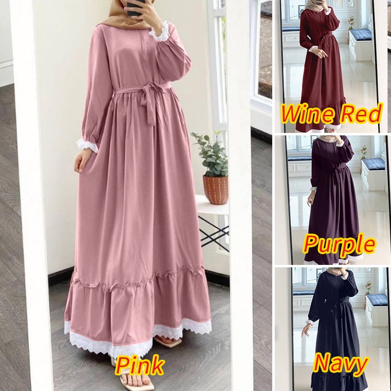 Đầm maxi ZANZEA tay dài cổ tròn màu trơn viền nhún bèo phong cách thanh lịch thời trang thường ngày cho nữ
