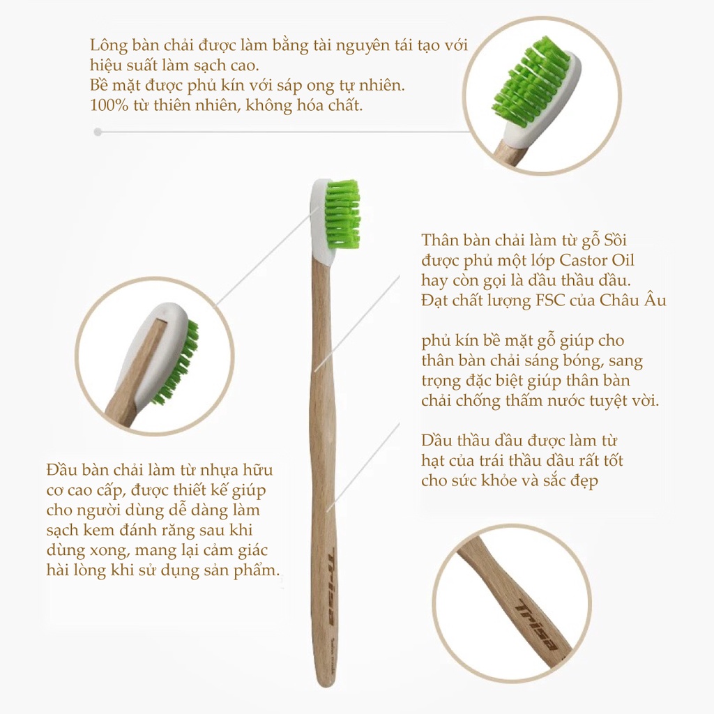 Bàn Chải Đánh Răng Thân Gỗ Trisa Natural Clean Từ Thiên Nhiên