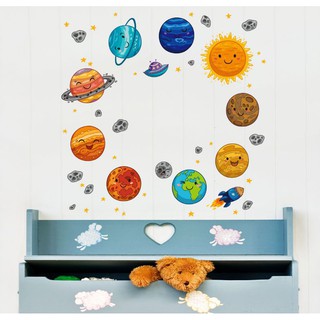 Decal dán tường Hệ mặt trời- Vũ trụ- 9 Hành Tinh- Hỗ trợ học thẻ Homeschoolemit