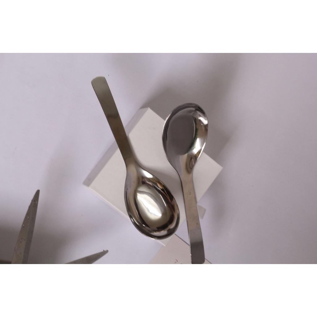 Bộ thìa muỗng inox cán ngắn  đầu tròn ăn phở súp bún miến cháo 100% inox  Sài Gòn sáng bóng đẹp cao  cấp dày dặn  QW001