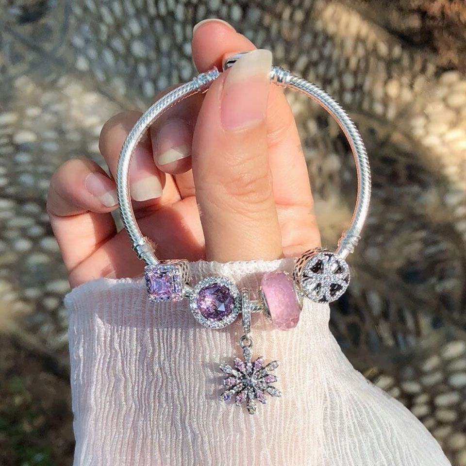 Vòng Tay Pandora Mạ Bạc 925 Mặt Hình Bông Tuyết Xinh Xắn Cho Nữ
