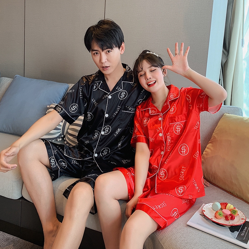 Bộ Đồ Ngủ Ngắn Tay Bằng Lụa Cho Cặp Đôi Y2399-1 | BigBuy360 - bigbuy360.vn