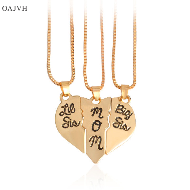 Set 3 Vòng cổ Hợp Kim Mặt Trái Tim Ghép Khắc Chữ Ý Nghĩa Cho Mẹ Và Con Gái