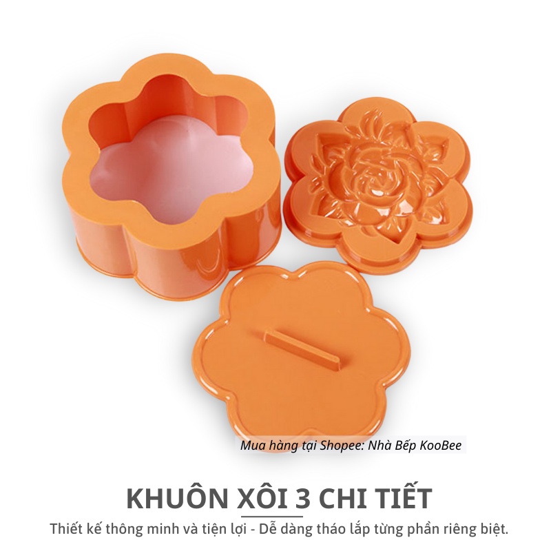 Khuôn xôi hoa hồng 3 size - Khuôn xôi hình hoa loại đẹp nhựa an toàn chịu nhiệt cao cấp KooBee