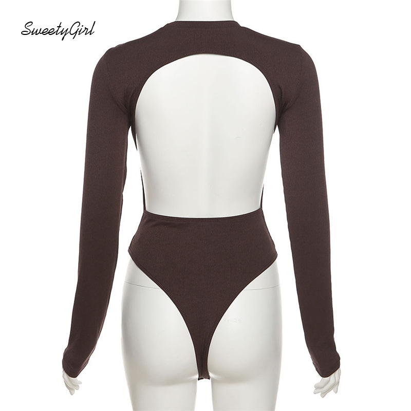 Áo liền quần hở lưng cổ tròn tay dài màu trơn thời trang nữ tính