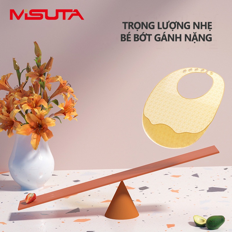 Yếm Ăn Dặm Silicon Siêu Nhẹ Cho Bé MISUTA Có Máng Chống Thấm Cao Cấp YOOTA BABY