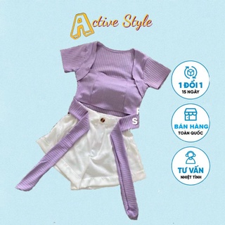 🅰️ Áo croptop cột nơ, cổ vuông tay ngắn, kiểu cột nơ trước eo, chất thun gân trơn.