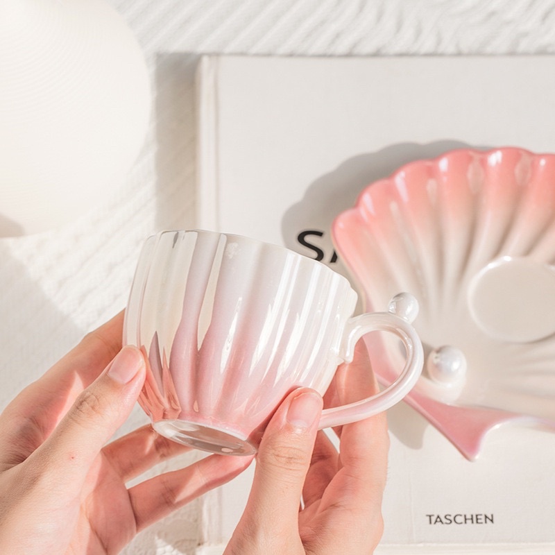 Set cốc đĩa sứ bóng ngọc trai sang chảnh