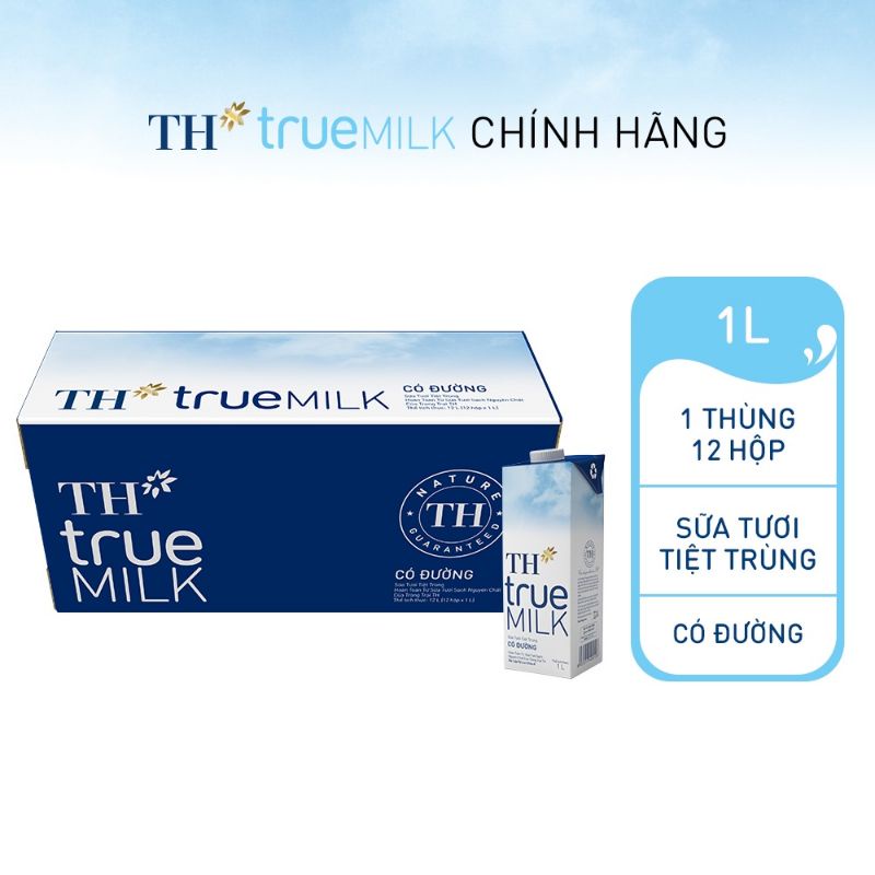 Thùng 12 hộp sữa tươi tiệt trùng có đường TH true MILK 1 lít