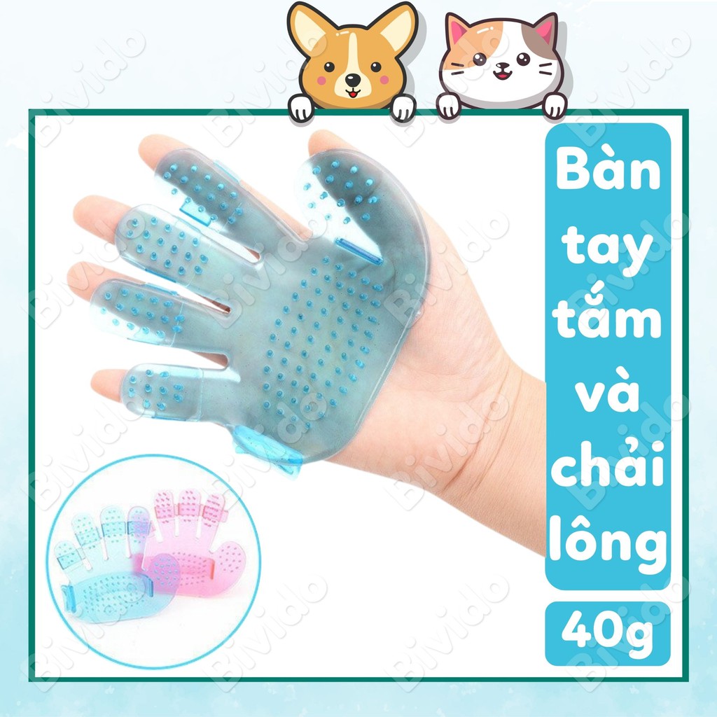 Găng bàn tay nhựa dẻo dễ dàng tắm và chải lông chó mèo 40g - Bivido Pet Shop