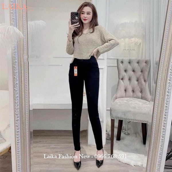 Quần legging nữ cạp cao dài nâng mông 2 nút cài thêu chữ H túi -  Quần legging đen co giãn gen bụng vải Umi dày ôm body