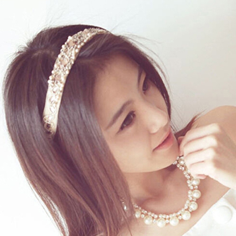 Băng đô ren đính đá và ngọc trai giả xinh xắn dành cho nữ